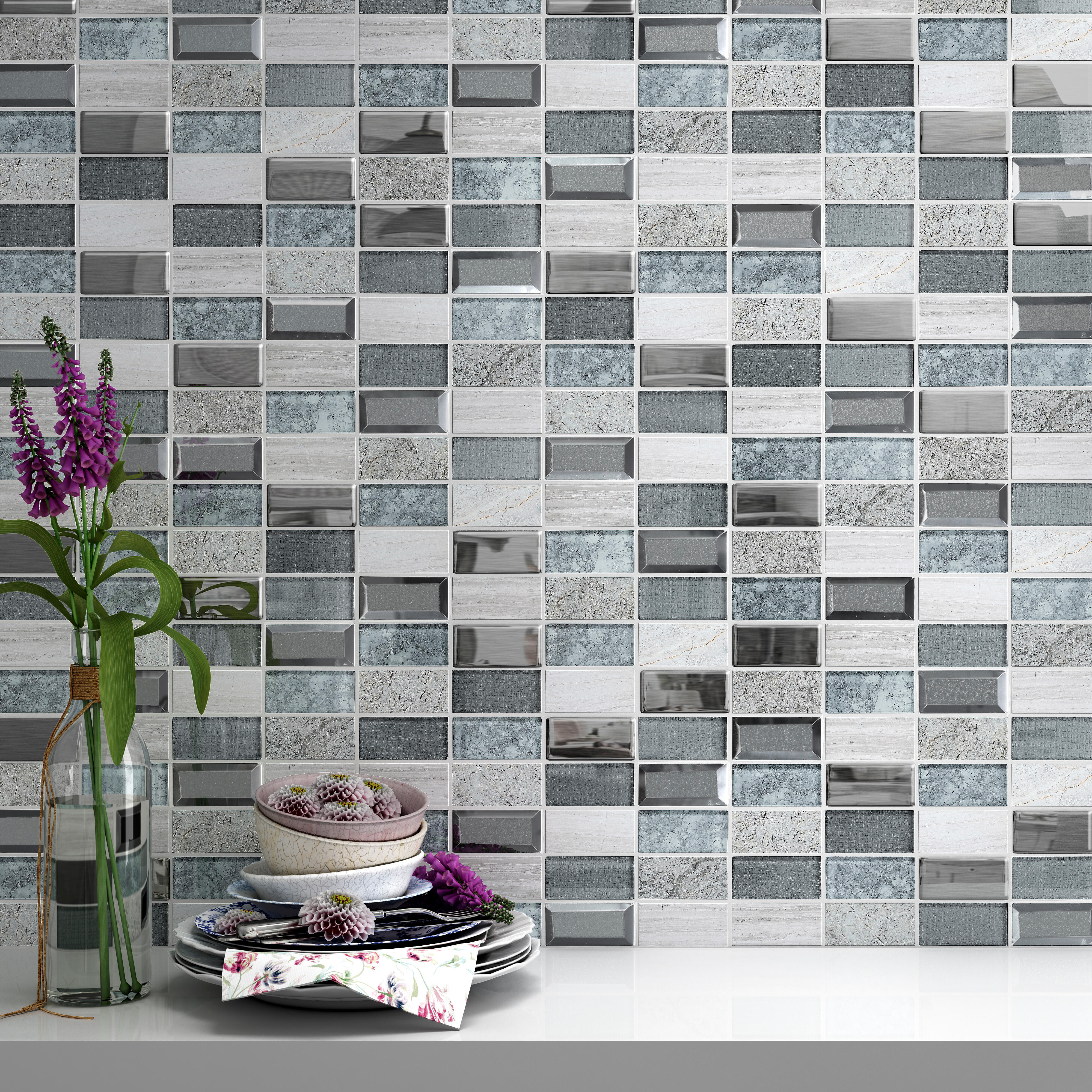 Azulejo mosaico vidrio infinity efecto vidrio gris 30x30 cm