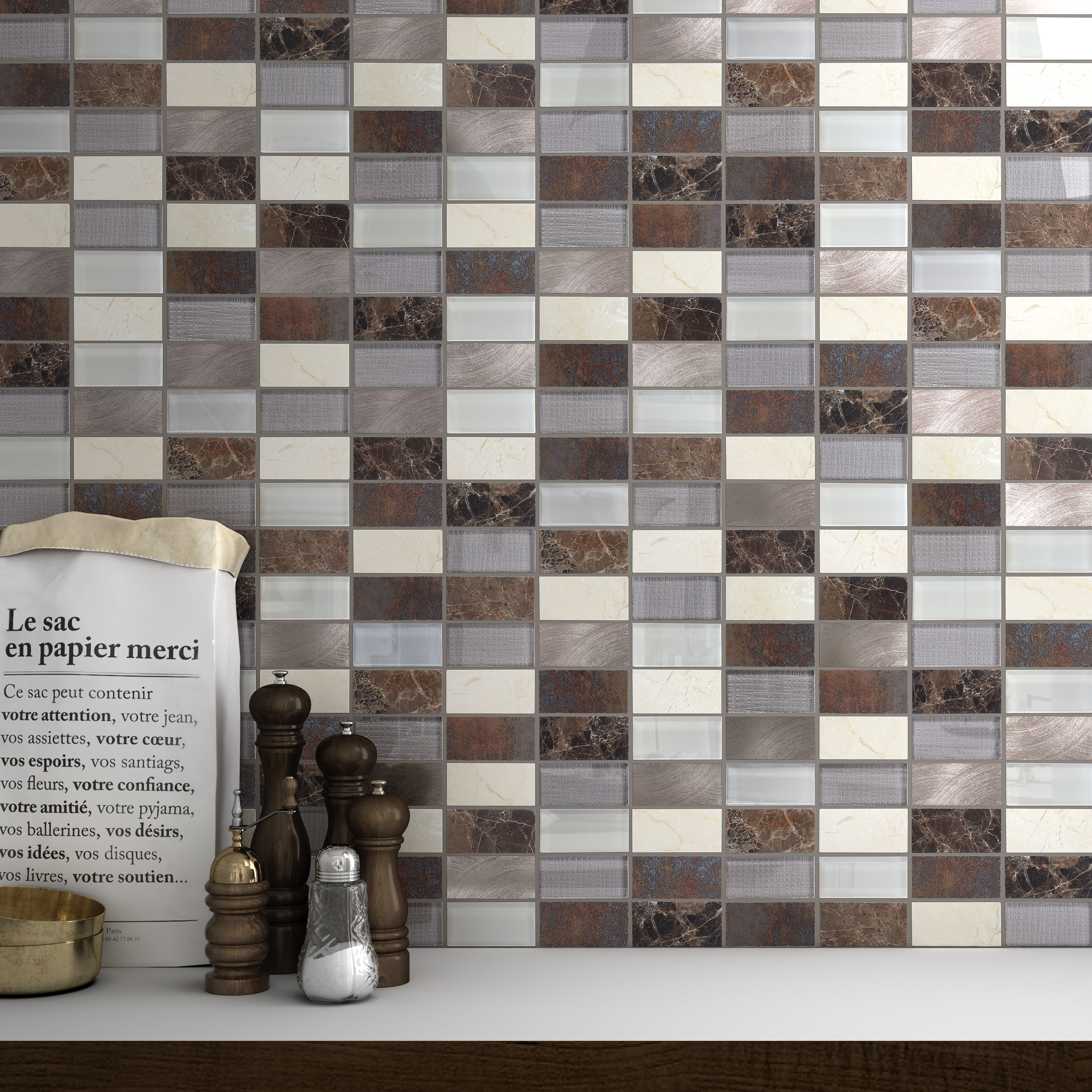 Azulejo mosaico vidrio infinity efecto vidrio marrón 30x30 cm