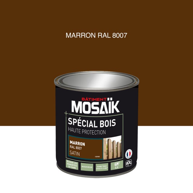 Peinture bois acrylique satin marron RAL 8007 0,5 L - MOSAÏK