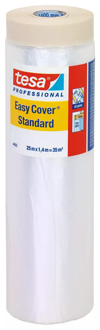 Bâche de protection peinture plastique auto-adhésive l.1,40 m x L.25 m Easy cover standard - TESA