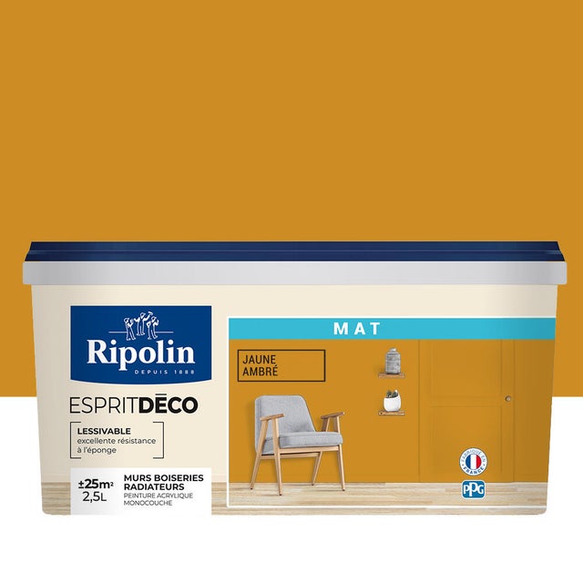 Peinture intérieure multi-supports acrylique mat jaune ambre 2,5 L Esprit déco - RIPOLIN