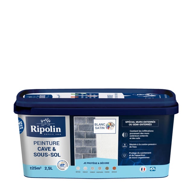 Peinture cave et sous-sol acrylique satin blanc 2,5 L - RIPOLIN