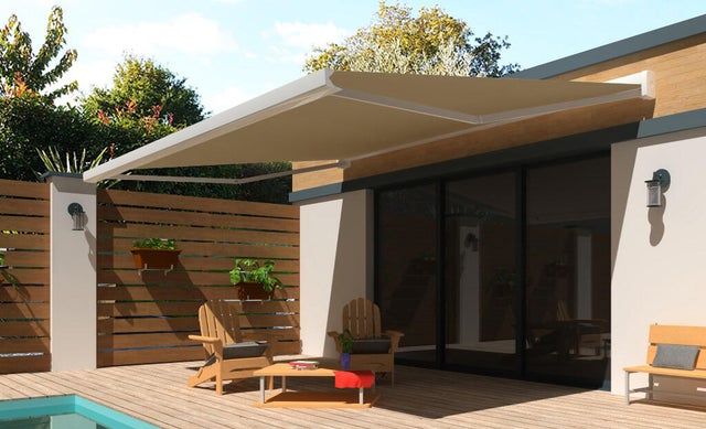 Store banne motorisé blanc avec coffre l.4 x P.3 m