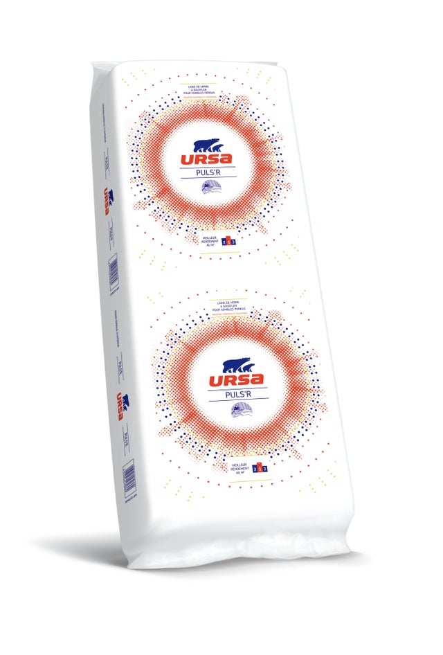 Laine de verre à souffler  R = 7, 3,49 kg/m² soit +/- 21 sacs pour 100 m² -PULS'R 47 16.6 KG -  SERENITY- URSA