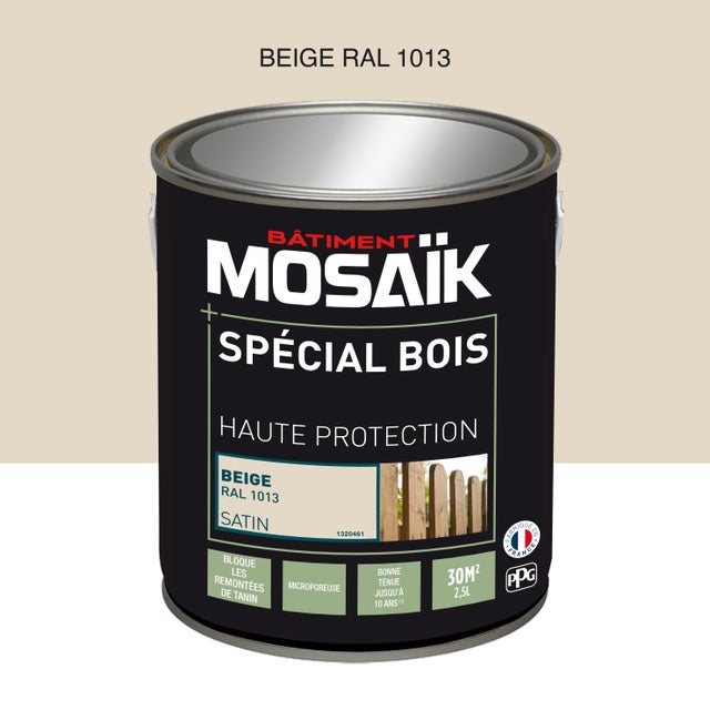 Peinture bois acrylique satin beige RAL 1013 2,5 L - MOSAÏK