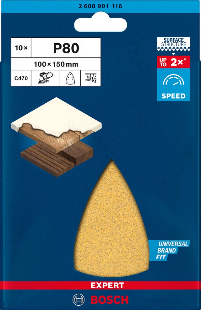 Papier abrasif pour ponceuse delta 100x150 mm lot de 10 - BOSCH - C470