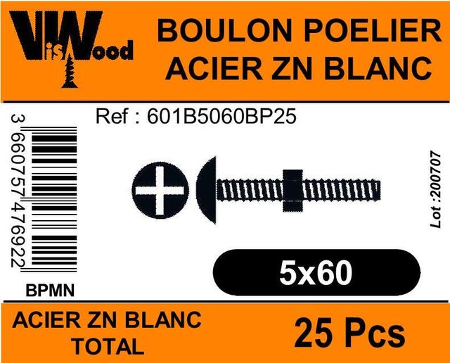 Boulon poêlier Diam.5 mm Boîte de 25 - VISWOOD