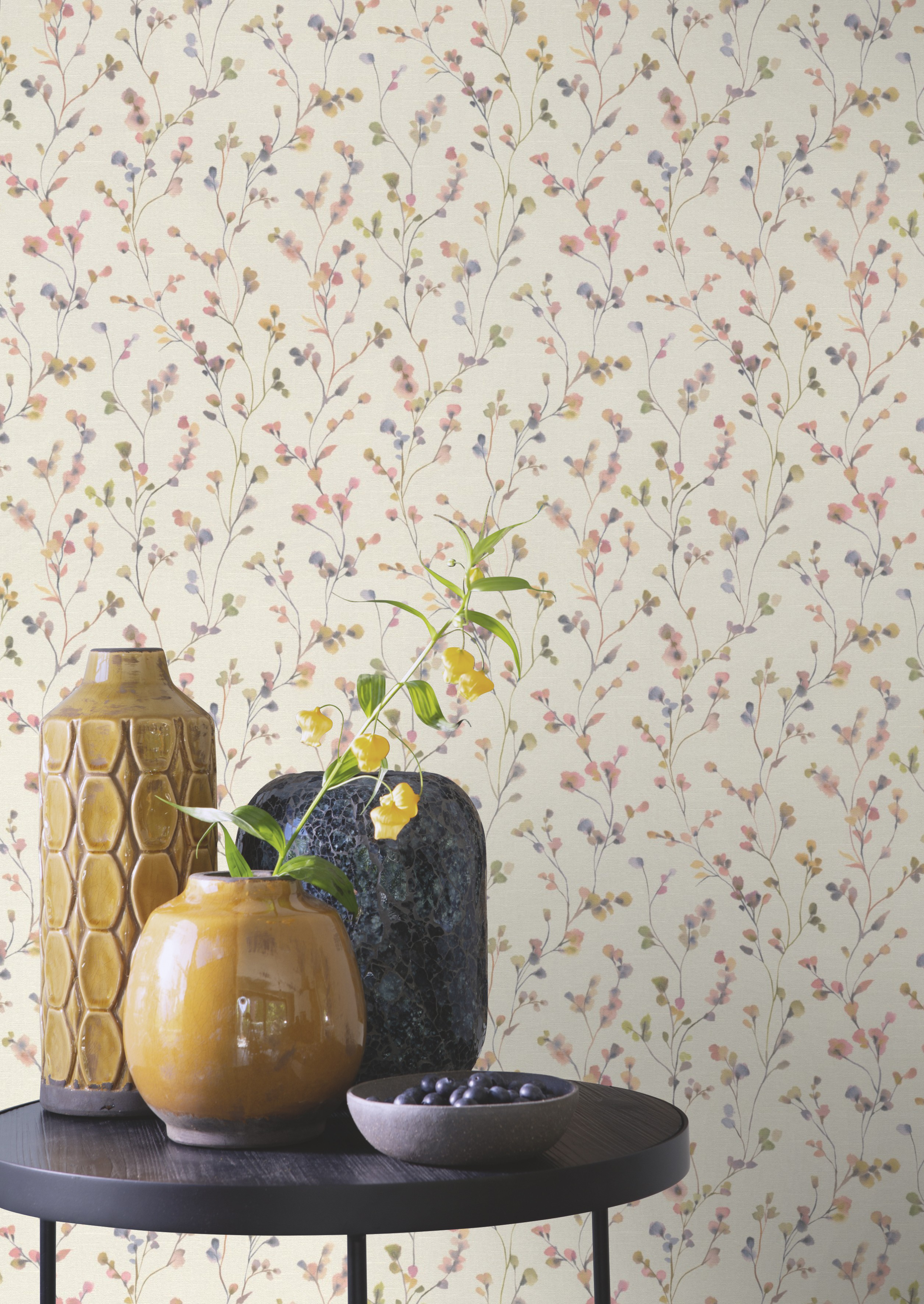 Papel Pintado Rasch Country Charme - Diseño De Flores Acuarela En Rosa Y Verde, 10.05x0.53 M, Lavable Y Fácil De Colocar.