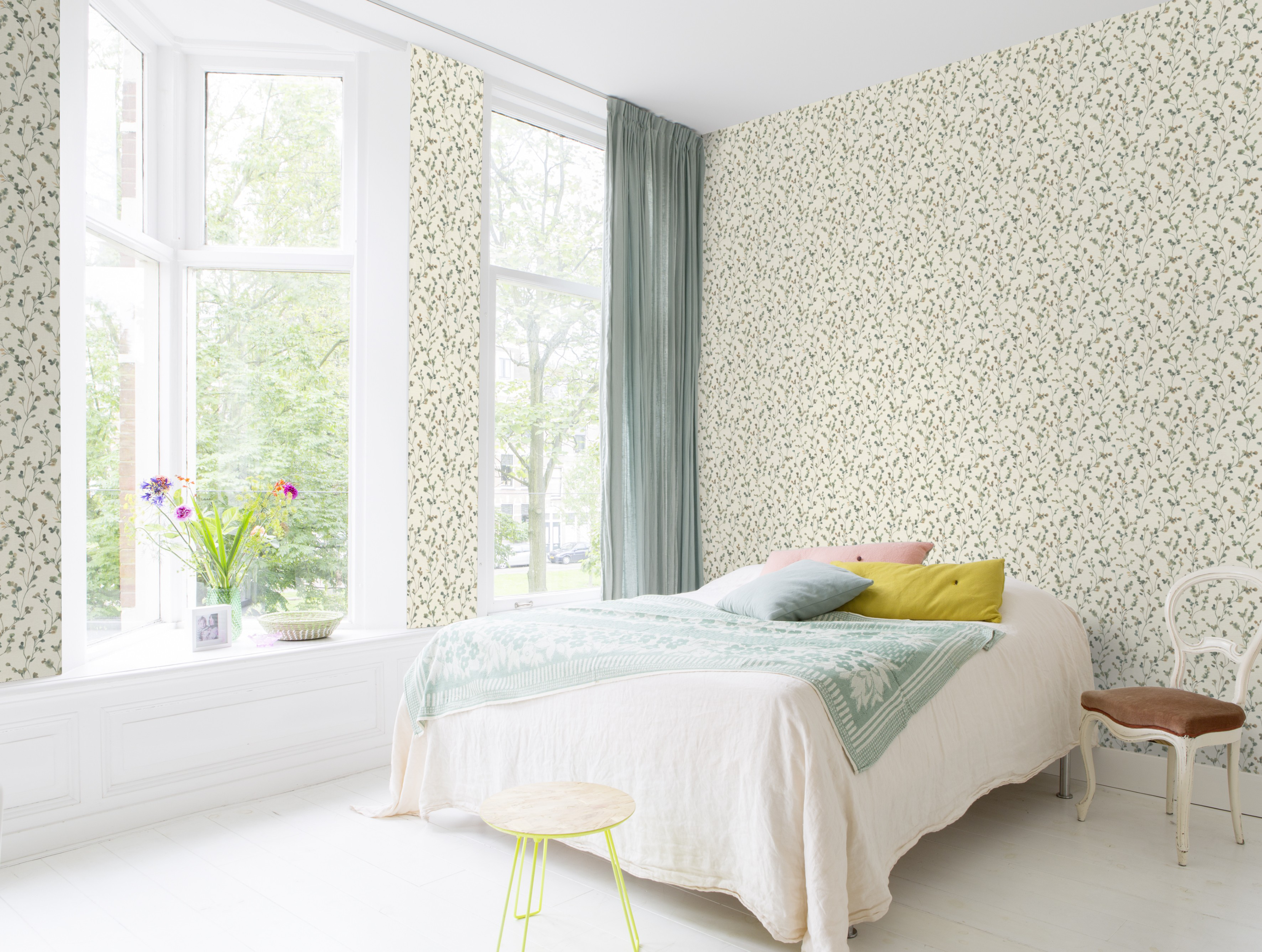 Papel pintado vinilo botánico, plantas o floral harmony 3 486148 verde