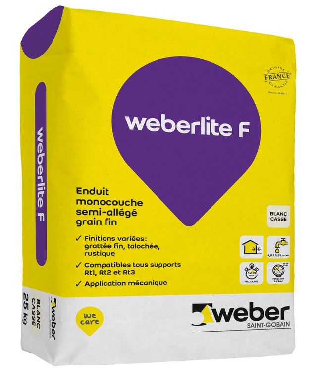 Enduit monocouche blanc cassé 25 kg Weberlite F - WEBER