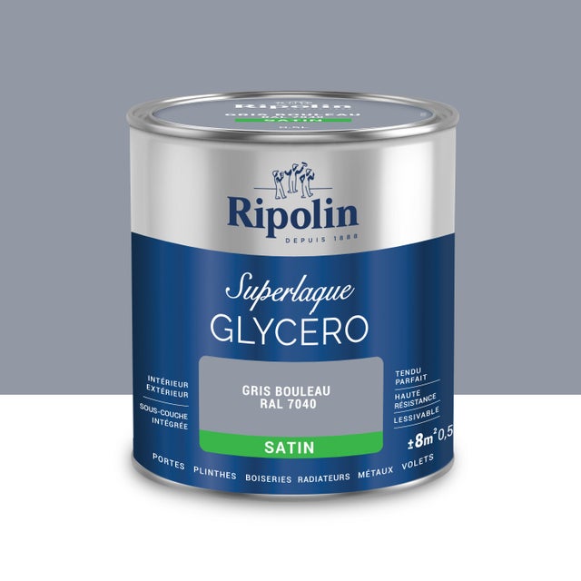 Peinture intérieure et extérieure multi-supports glycéro satin gris bouleau 0,5 L - RIPOLIN