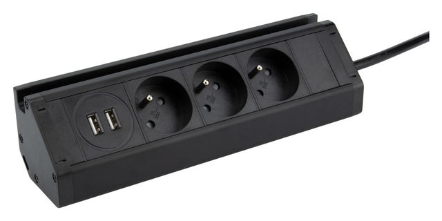 Bloc prise saillie 3 PC + 2 USB + support téléphone Noir - Mount VOLT