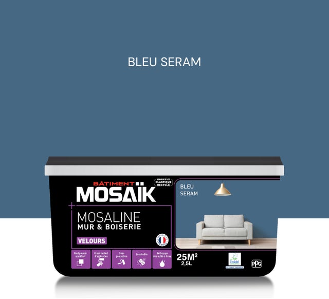 Peinture intérieure multi support acrylique velours bleu seram 2,5 L Mosaline - MOSAIK