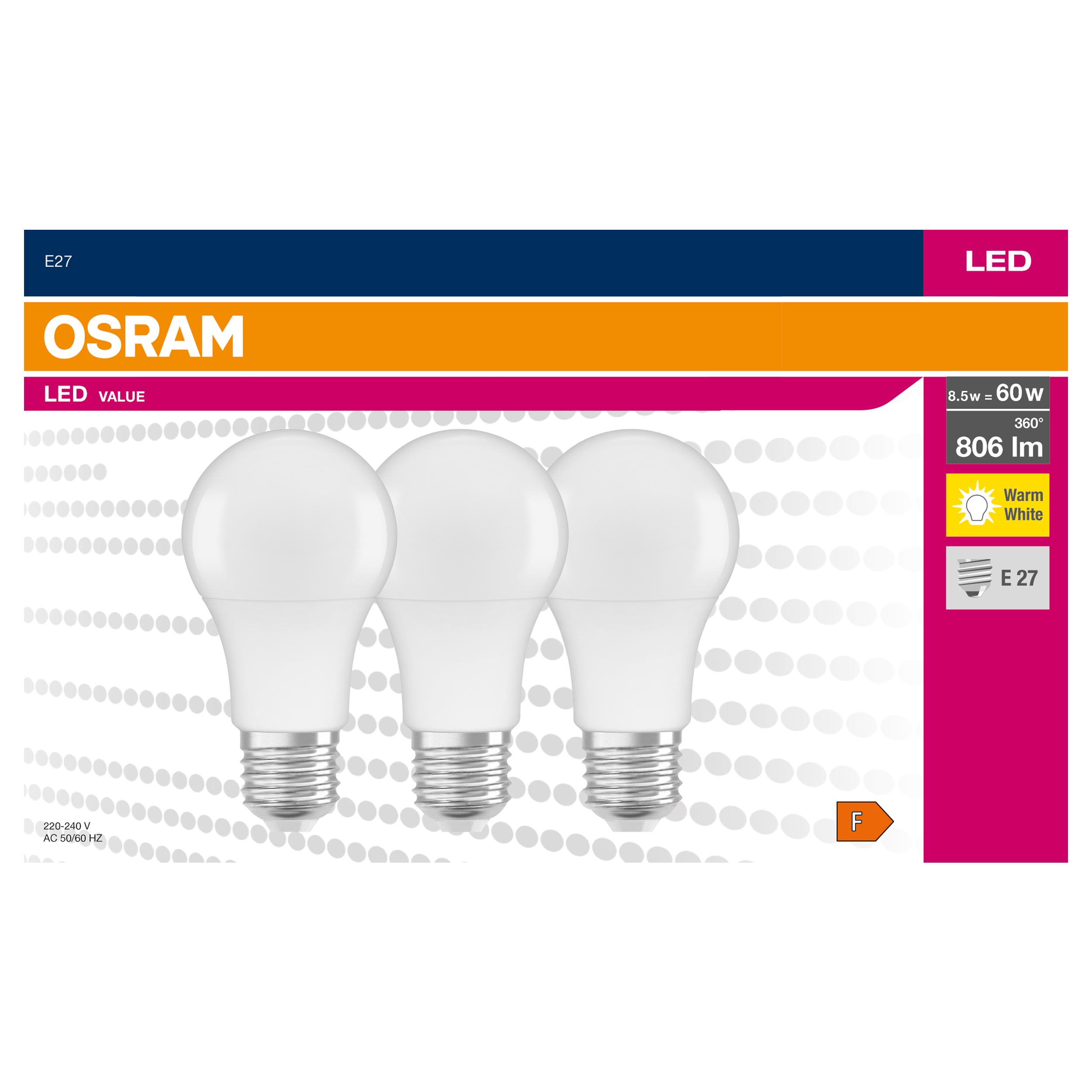 Żarówka LED 3 szt. E27 8 W 806 lm Ciepła biel Osram - 3