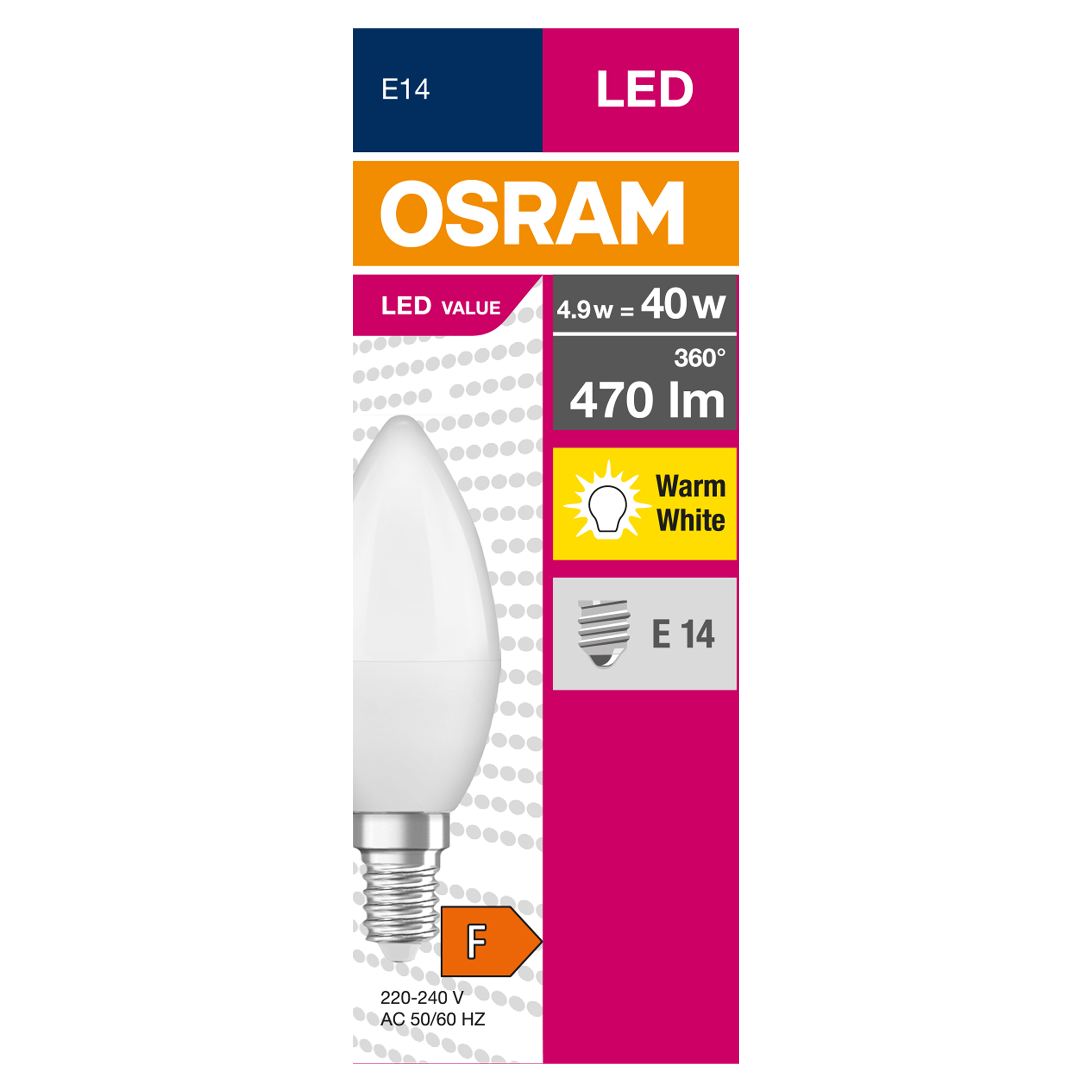 Żarówka LED E14 4,9 W 470 lm Ciepła biel Osram - 3