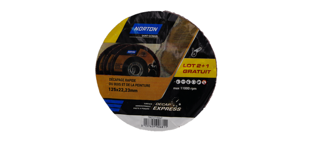 Lot de 3 disques décapants Express Pour Bois/Vernis, 125 X 22,23 - NORTON