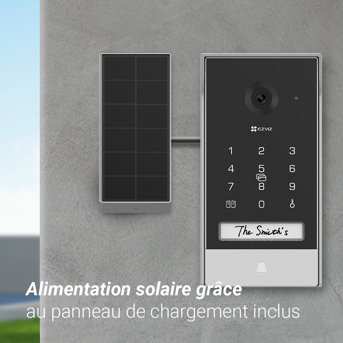 Conçu pour l'extérieur, le visiophone EP7 est prêt non seulement à résister aux intempéries, mais aussi à exploiter la puissance de la nature: Conception résistante aux intempéries IP65, Batterie détachable pour une recharge facile, Panneau solaire inclus pour une énergie verte continue.  - 3