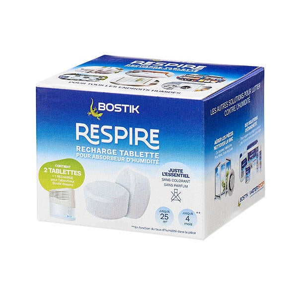 Recharge tablette absorbeur d'humidité 2 x 250 g Respire BOSTIK
