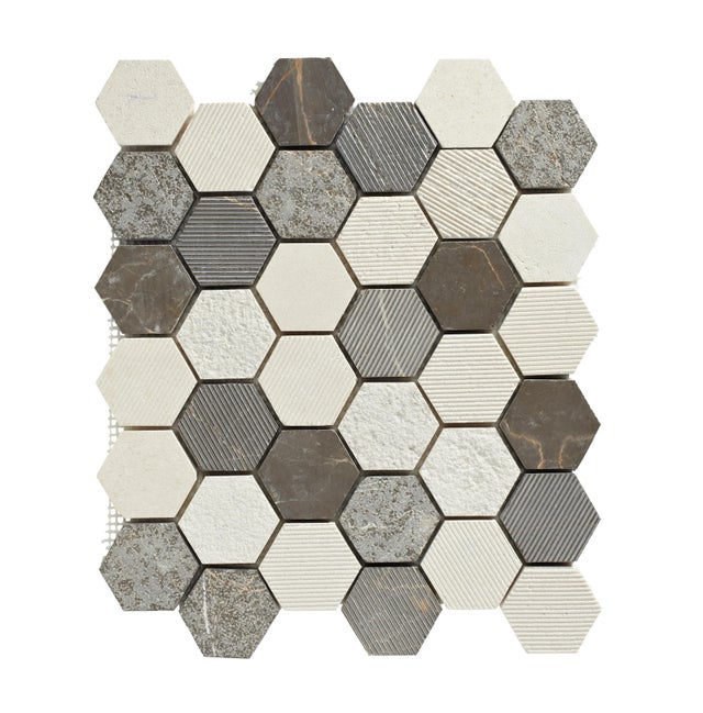 Mosaïque travertin mur et douche L.30 x l.30 cm hexagonale
