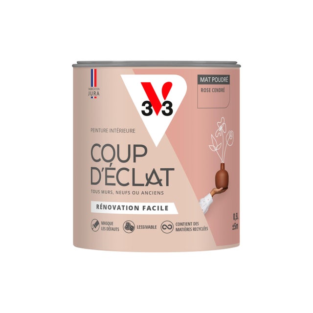 Peinture intérieure multi-support acrylique mat poudré rose cendré 0,5 L Coup d'éclat - V33