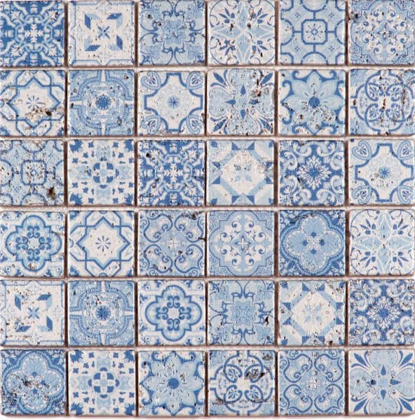 Mosaïque marbre peint décors bleu l.30 x L.30 cm