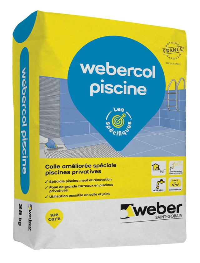 Colle carrelage en poudre blanc C2ET spéciale piscine privative 25 kg - Webercol piscine WEBER