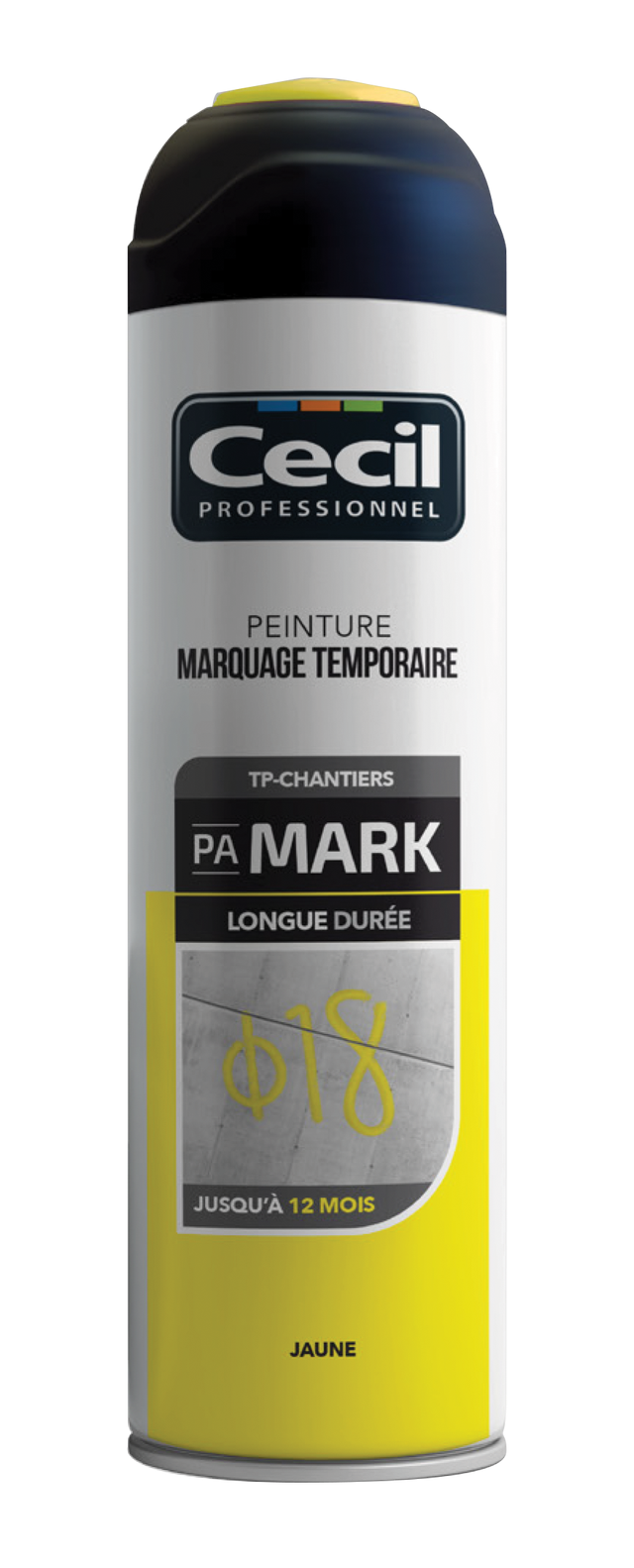 Peinture aérosol de marquage temporaire longue durée jaune 500 ml - CECIL PRO