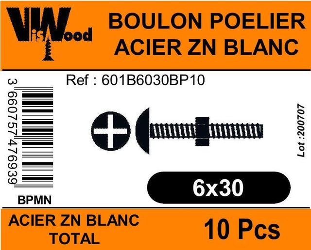 Boulon poêlier Diam.6 mm Boîte de 10 - VISWOOD