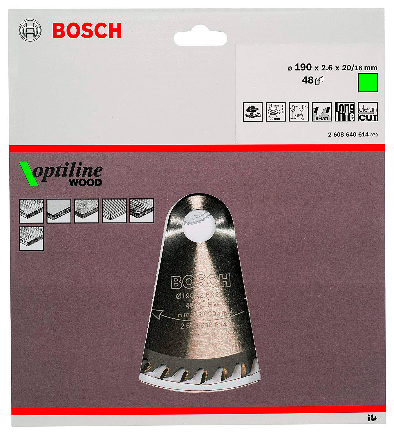Lame de scie circulaire Optiline 190 x 20 48D  - 2608640614 BOSCH - 5