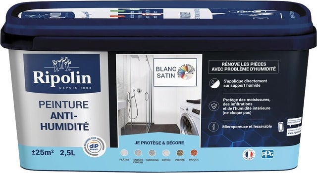 Peinture anti-humidité acrylique satin blanc 2,5 L - RIPOLIN
