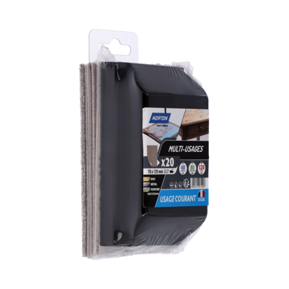 Cale à poncer + lot de 20 papiers abrasifs grain 40 à 120 - NORTON