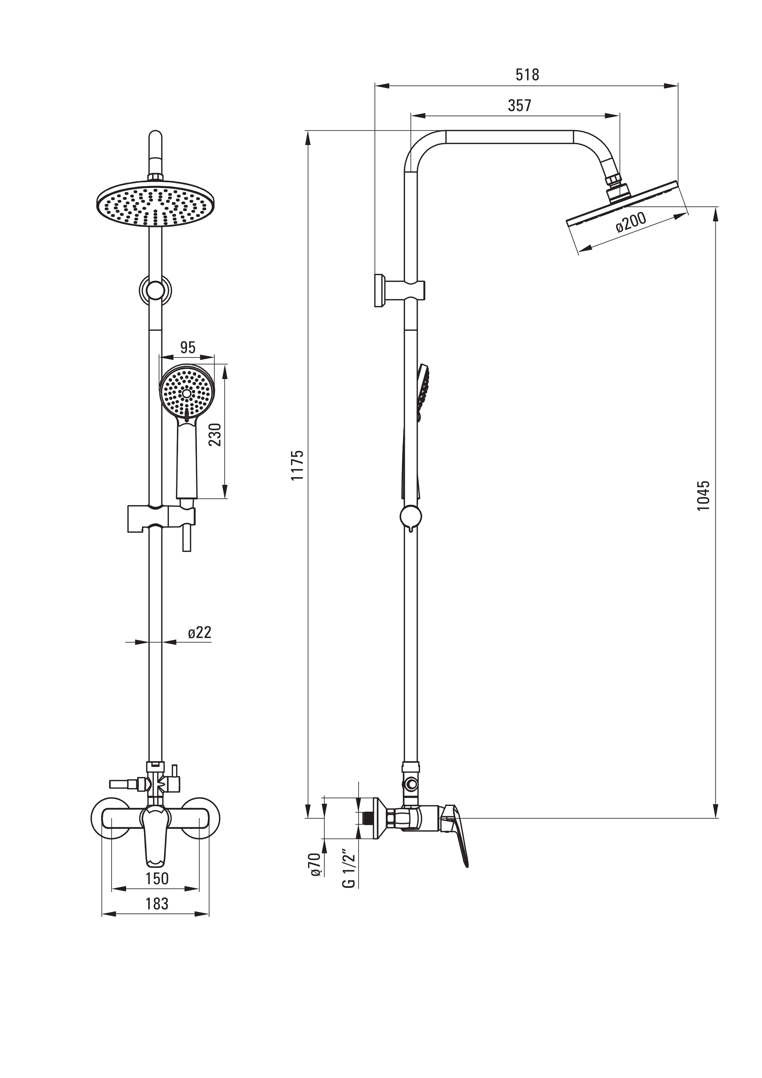 Kolumna prysznicowa z baterią Boro Deante - 3