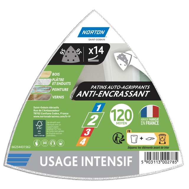 Papier abrasif pour ponceuse delta 95x95 mm lot de 14 - NORTON