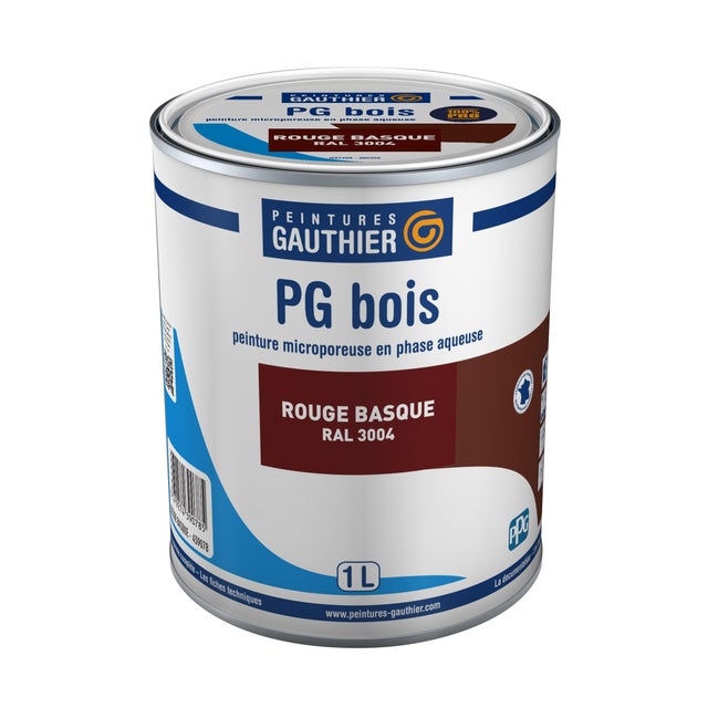 Peinture bois acrylique satin rouge basque RAL3004 1 L Pg bois - GAUTHIER