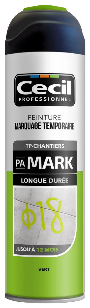 Peinture aérosol de marquage temporaire longue durée vert 500 ml - CECIL PRO