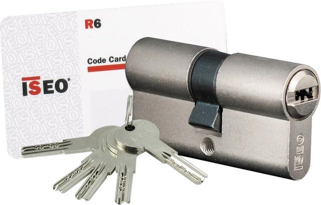 Cylindre ISR6 double 30 x 30 mm laiton 5 clés + carte - ISEO