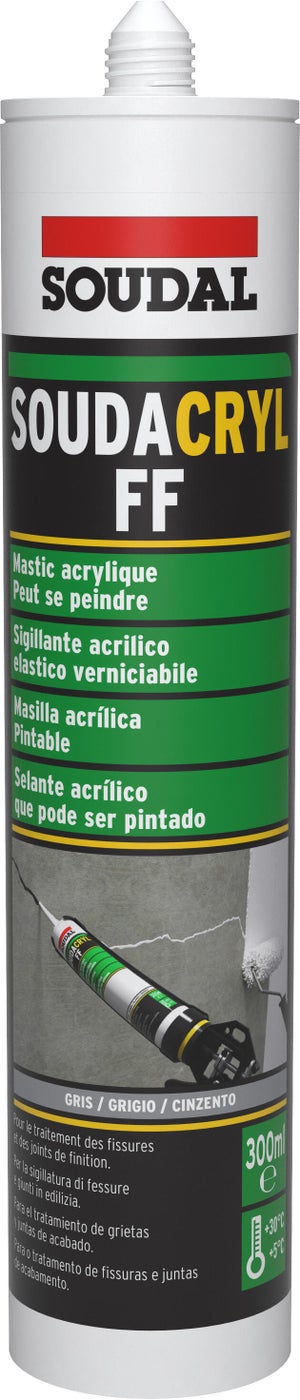 Mastic de rebouchage Soudacryl FF acrylique gris 300 ml - SOUDAL