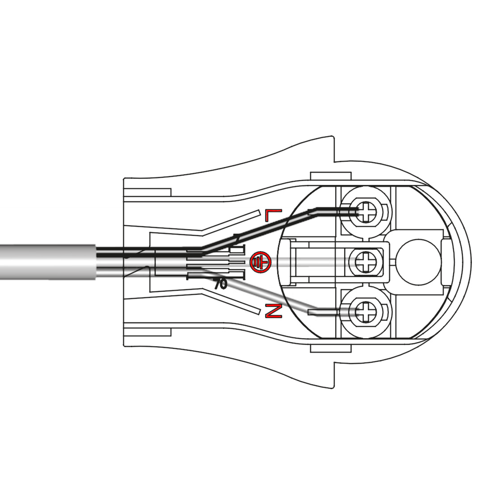 Ficha macho extraplana 16A 1.5mm2 com anel de extração branco - 2
