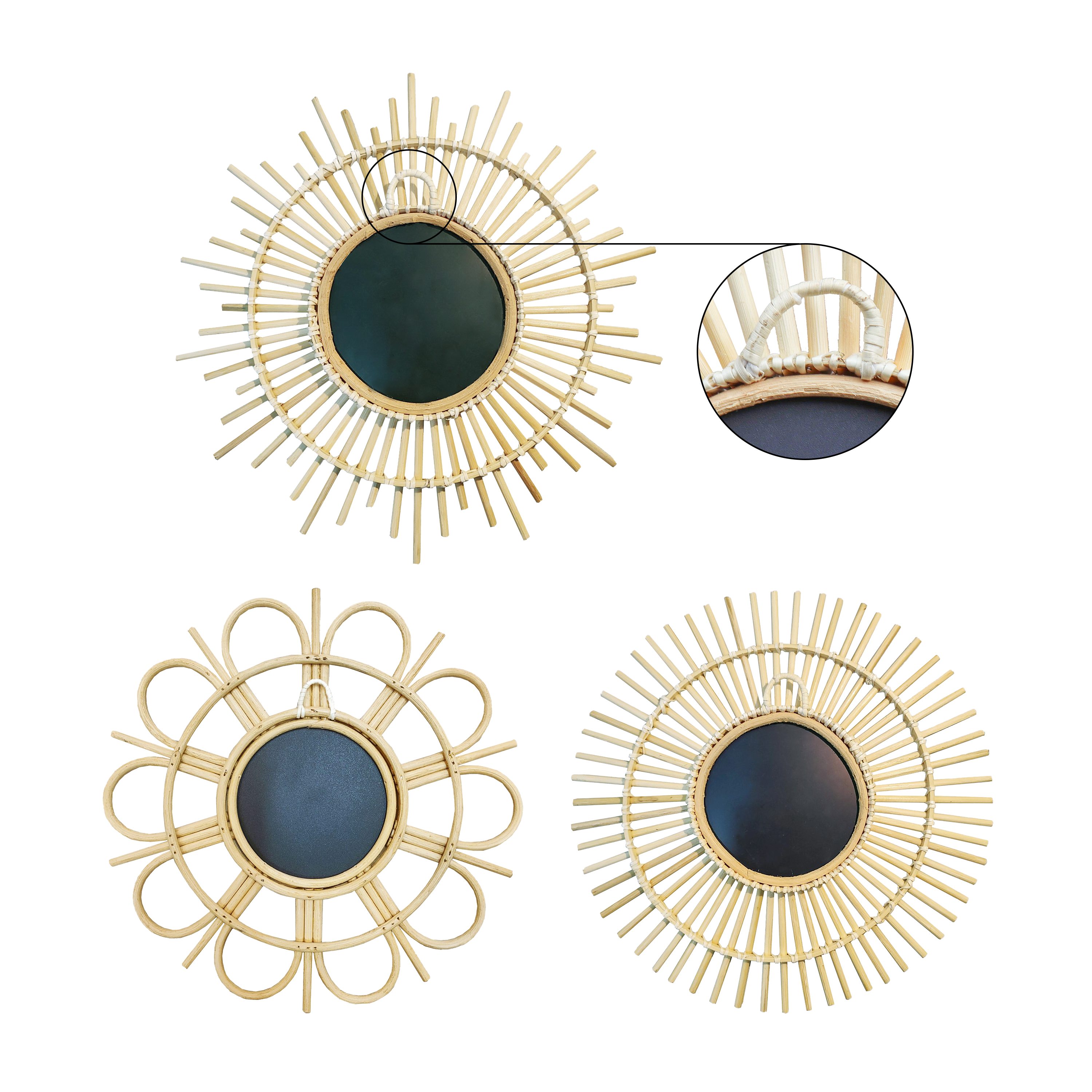 Assortiment de 3 miroirs rond beige Bambou INSPIRE diam.30 cm - 10