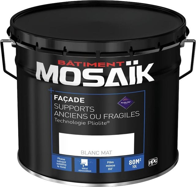 Peinture façade D2 pliolite supports anciens ou fragiles mat blanc 10 L - MOSAÏK