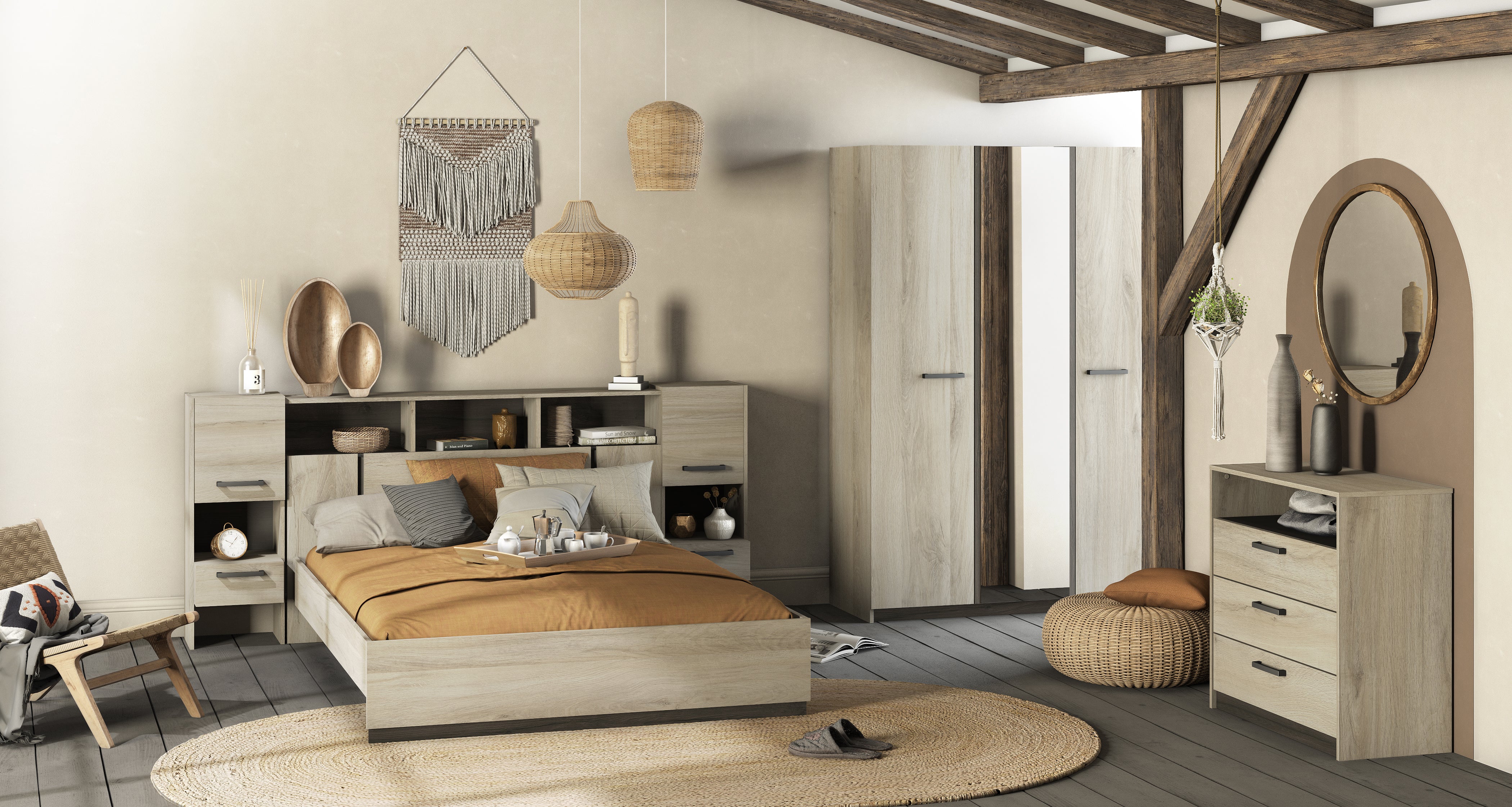 Estructura de cama WATSON 140x190cm Roble - 3