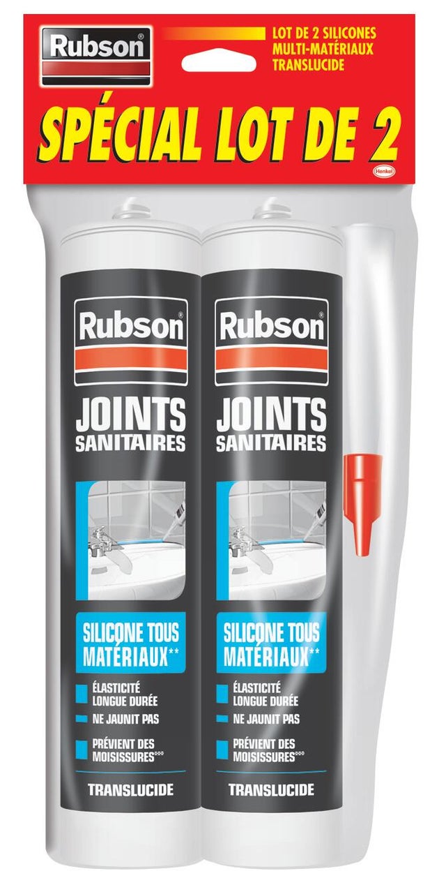 Mastic silicone élastomère sanitaire transparent 280 ml - RUBSON (lot de 2)