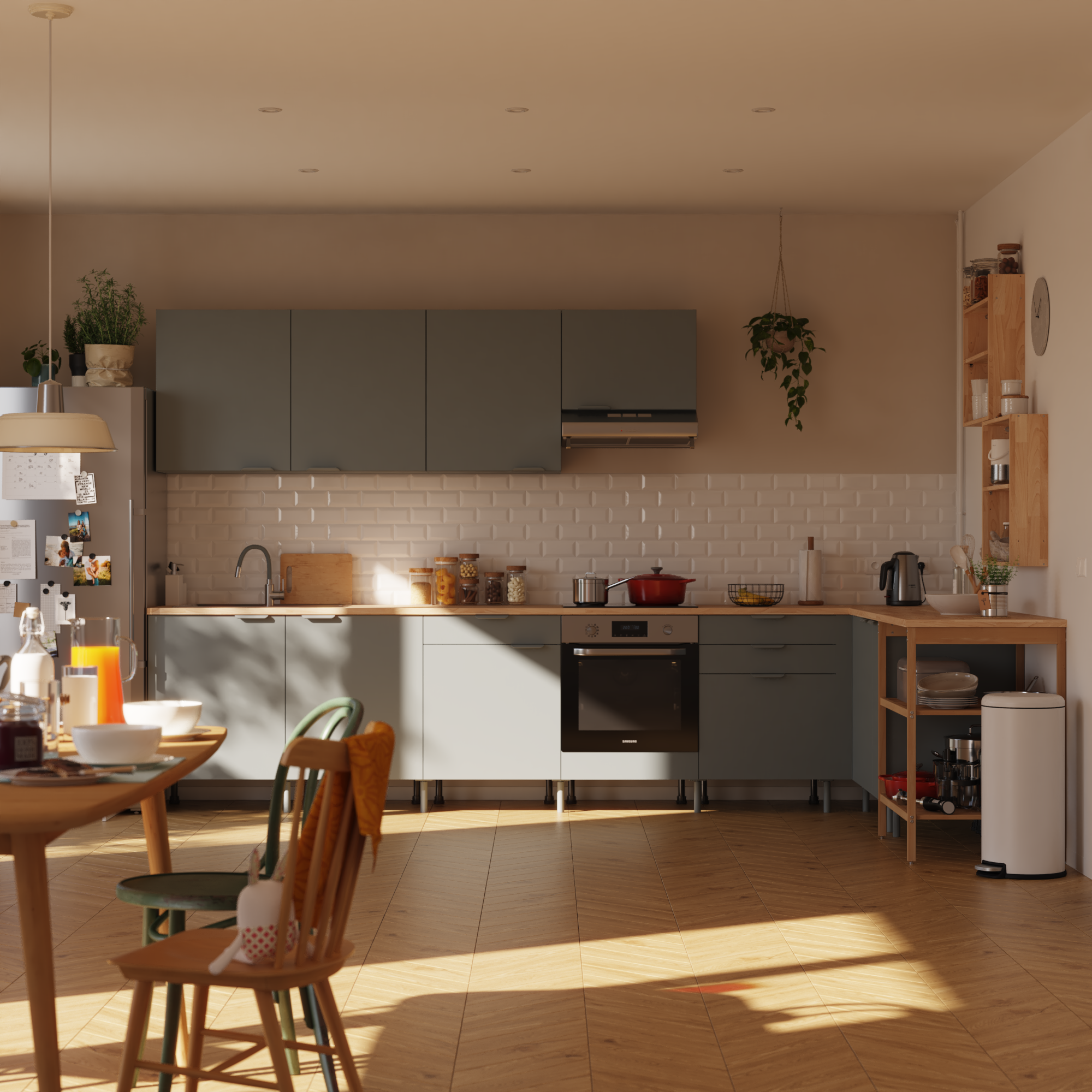 Cocina en kit en l eleki gris 14 módulos l.365 x h.217 x p.226 cm