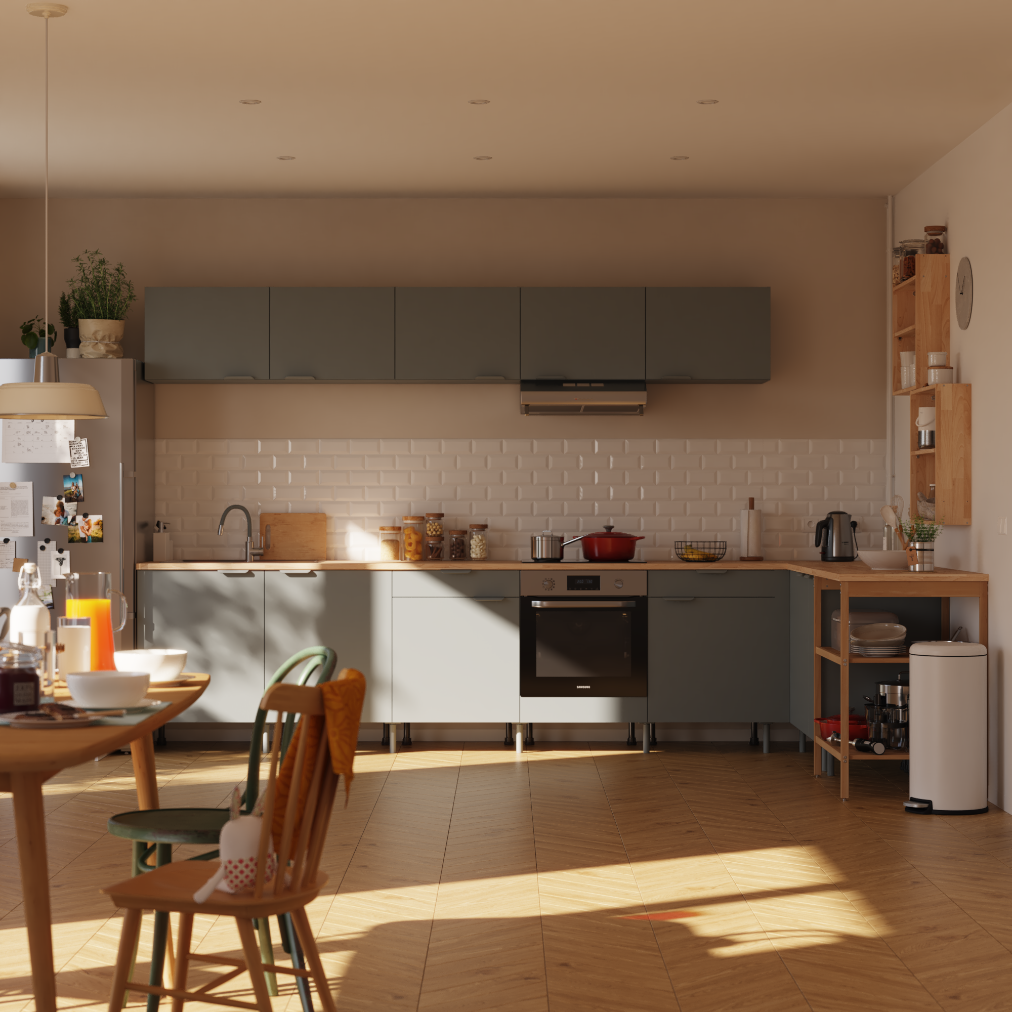 Cocina en kit en l eleki gris 15 módulos l.365 x h.217 x p.226 cm