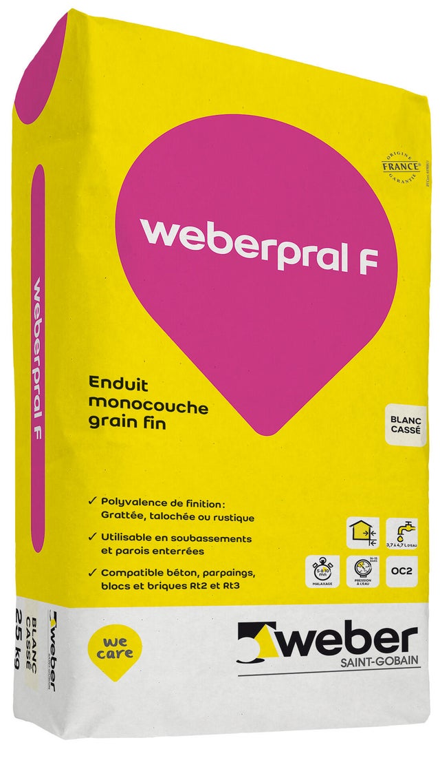 Enduit monocouche blanc cassé 25 kg Weberpral F - WEBER