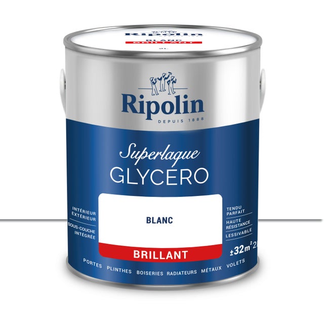 Peinture intérieure et extérieure multi-supports glycéro brillant blanc 2 L - RIPOLIN