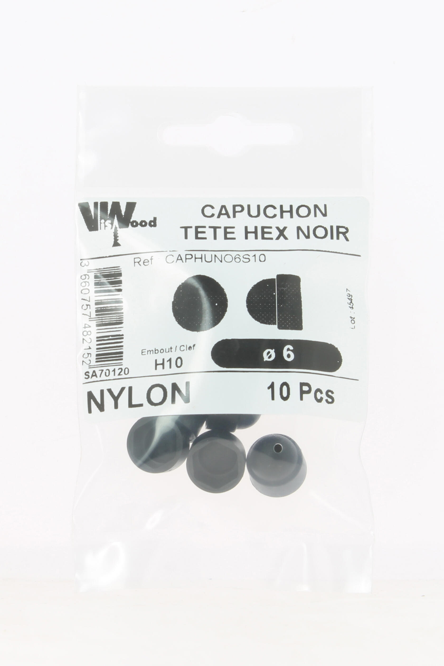 Cache écrou hexagonaux nylon noir Diam. 6 mm 10 pièces - VISWOOD - 2
