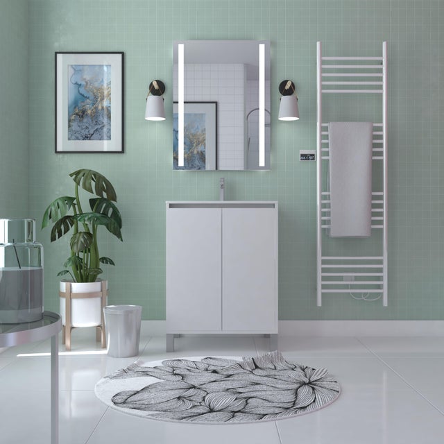 Meuble sous vasque sur pieds 2 portes blanc laqué l.60 x P.45,50 x H.81 cm - ATOS