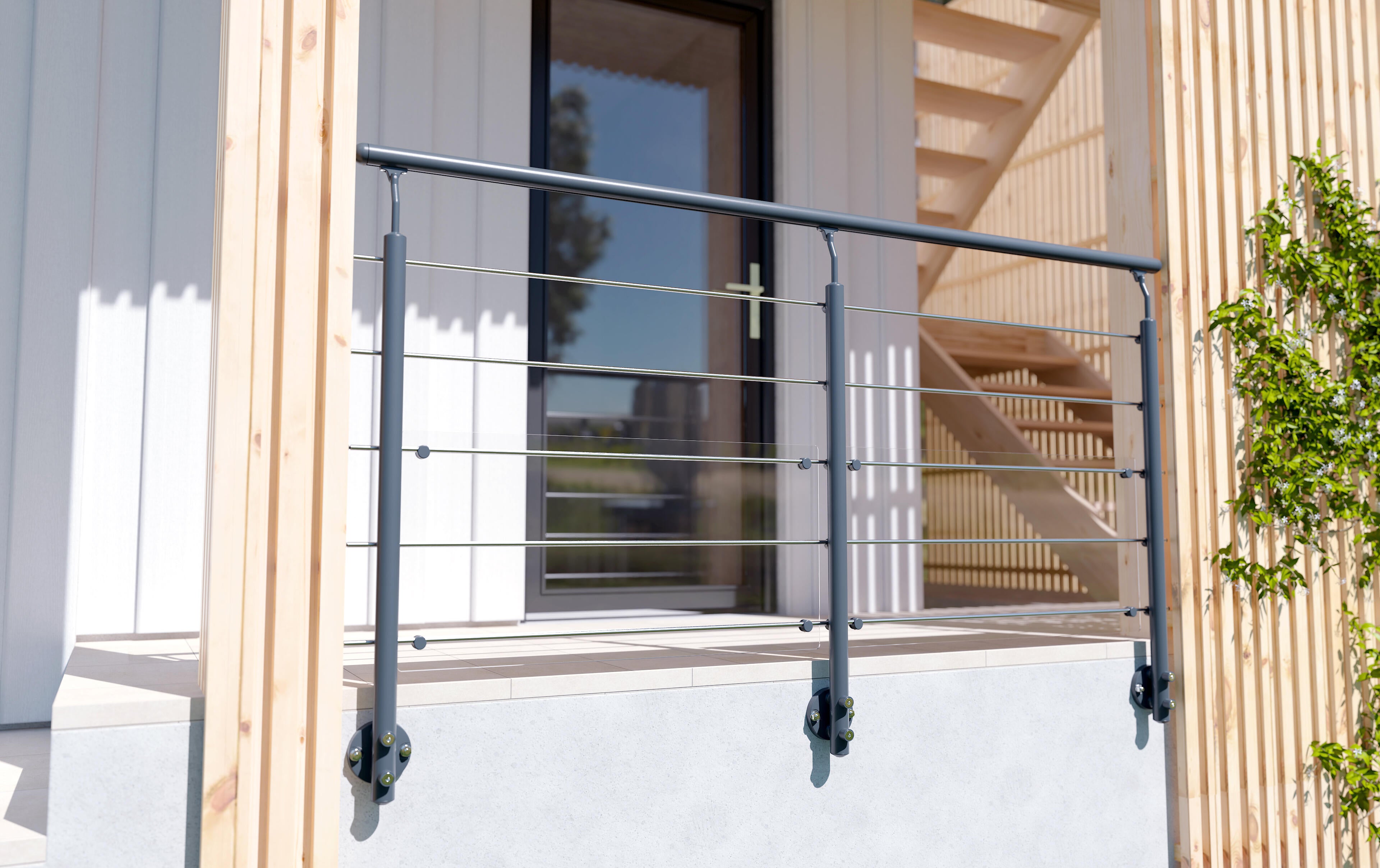 Kit garde-corps Obapi gris foncé, fixation latérale, L. 2m - 9