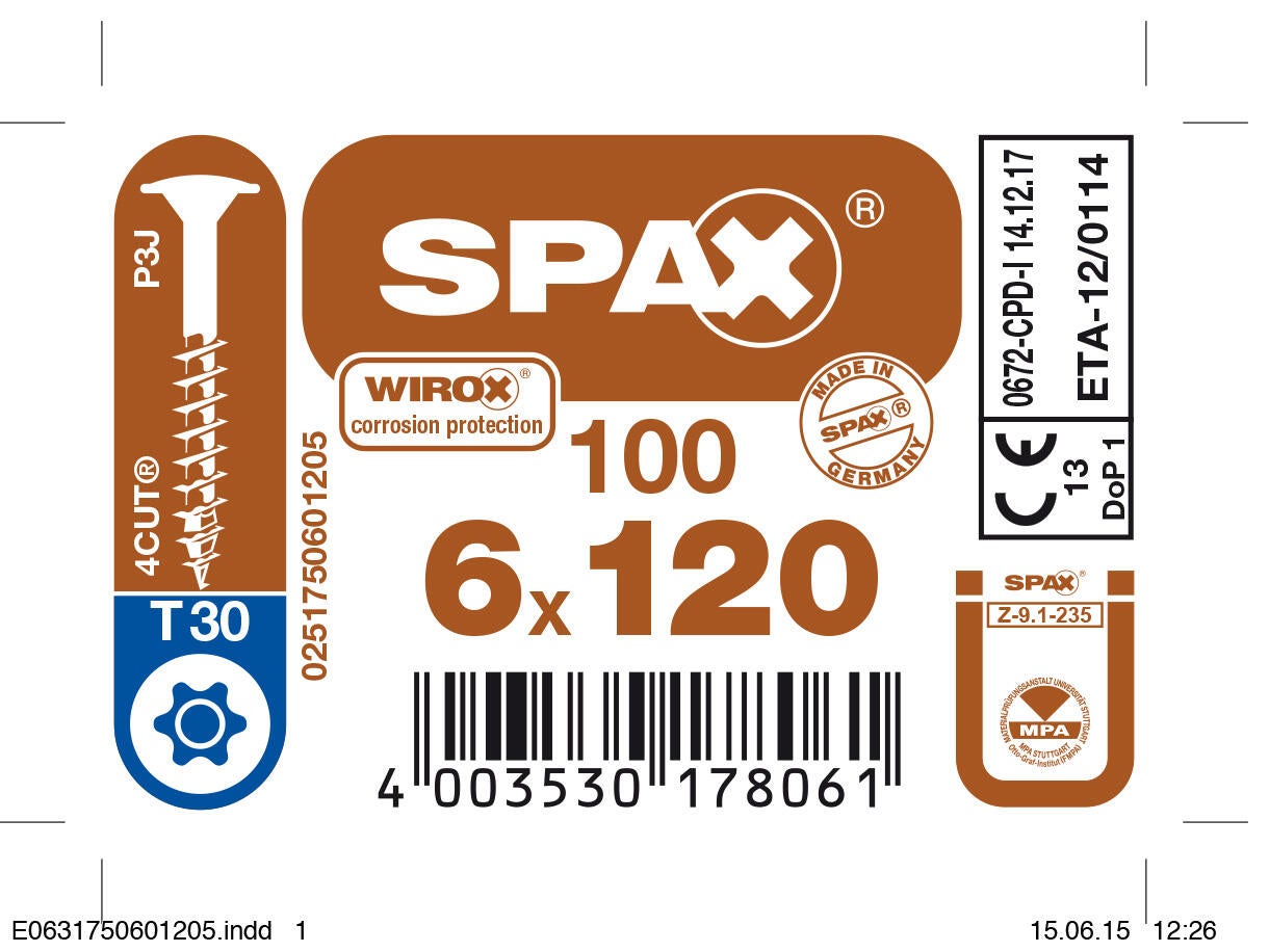 Vis bois Diam. 6 x 120 mm Boîte de 100 - SPAX - 3